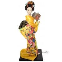 Cuasting Jolies figurines japonaises de geisha avec un beau kimono Décoration de maison ou de bureau Cadeau d'anniversaire Jaune