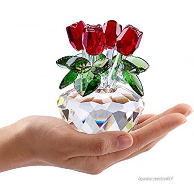 Jovivi Ornement Décoration de Rose en Verre Bibelot de Fleur avec Boîte Cadeau Mère Couple Maison