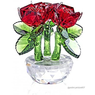 H&D cristal rouge Rose Bouquet fleurs Figurines ornement avec boîte-cadeau