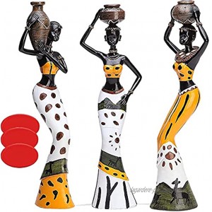MonLiya Lot de 3 sculptures africaines figurines pour femmes tribales et dame de collection Décoration humaine Décoration de maison Figurines noires Décoration de poupées Cadeaux de maison