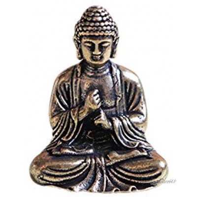 Crafts Mini statue de Bouddha Sakyamuni en laiton Sculpture précieuse en méditation Décoration d'intérieur