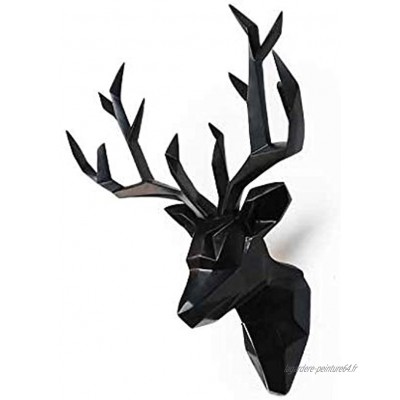 Décoration murale SCH 3D Tête De Cerf Statue Grande Sculpture Décor Maison Accessoires Animal Figurine Fête De Mariage Suspendus Décorations Color : Black