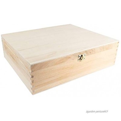 Caisse à vin en bois avec couvercle 3 compartiments intérieurs 35 cm x 30 cm x 10 cm avec fermeture en métal doré idéale pour bricoler et peindre boîte en bois DIY