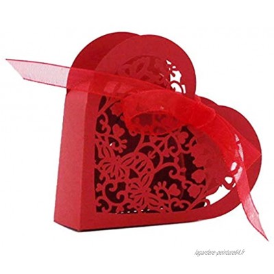 Gernian Lot de 20 Boite a Dragees Coeur Bonbonniere en Papier Boite Cadeau pour Fete Mariage Rouge