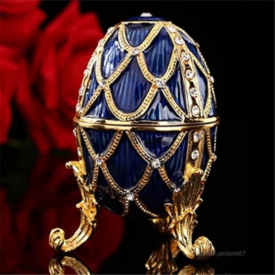 WANZSC Œuf de Fabergé bleu à collectionner et boîte à bijoux pour décoration d'intérieur