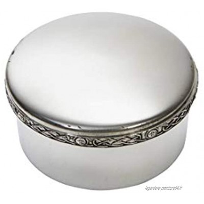 Wentworth Pewter Boîte à bijoux ronde en étain avec bande celtique de taille moyenne boîte à pilules cadeau – Diamètre : 65 mm hauteur : 35 mm.