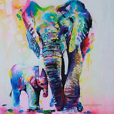 Gemini _ Mall Peinture à l'huile d’un éléphant coloré sur toile moderne sans cadre Toile murale Décoration d’intérieur Toile éléphant 60 cm x 60 cm