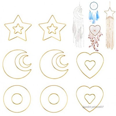 16 Pièces 2 Tailles 5 15 cm Anneaux en Métal Lune Star Cœur Cercle Macramé pour attrape-rêves macramé et Décoration de Couronne de Mariage Or