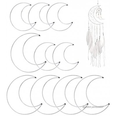 Lot de 10 anneaux attrape-rêves 2 tailles 6 20,3 cm en métal argenté avec motif lune et macramé pour loisirs créatifs et décoration murale
