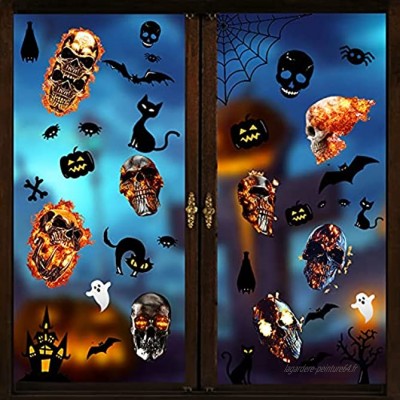 Halloween Stickers Fenêtre 96 Pièces Crâne Enflammé 3d Réaliste Effrayant Squelette Fenêtre Autocollants pour Décorations d'Halloween Halloween Maison Hantée Fournitures de Fête Décor