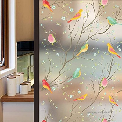 Lifetree Film décoratif pour fenêtre statique; adhésif pour verre dépoli au motif d'oiseau protège la vie privée 60 x 400 cm