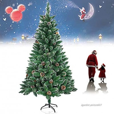 Aufun Sapin de Noël artificiel Arbre déco arbre artificiel avec support en métal Sapin de Noël Montage et pliage plus rapides -180CM PVC vert sapin avec pommes de pin