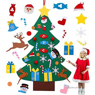 Feutre Arbre de Noël DIY Arbre De Noël,Arbre de Noël en Feutre Bricolage Sapin en Feutrine a Décorer avec 29PCS Ornements Détachables Cadeaux de Noël