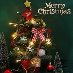 Hileyu Sapin de Noël Artificiel avec Lumineux LED 50cm Mini Sapin de Noël Arbre de Noël de Table Petit Sapin de Noël avec Socle et Ornements Décoration de Noël pour Table fête de Noël