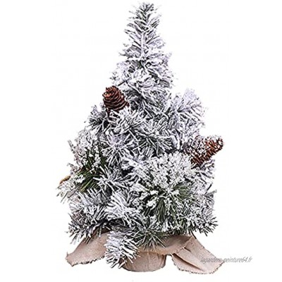 Julyue Sapin de Noël artificiel floqué de neige de 30 cm mini sapin de Noël artificiel avec base en toile de jute décoration d'intérieur de Noël