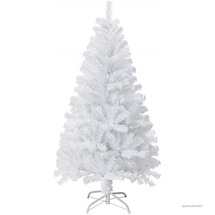 VEYLIN Sapin de Noël artificiel avec support en métal Blanc 1,2 m