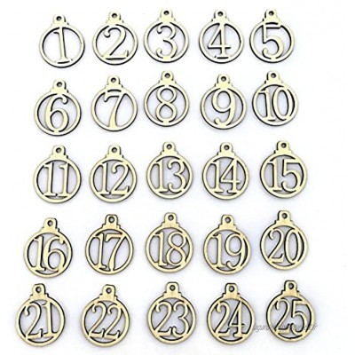 Chiffres de 1 à 25 chiffres en bois pour Noël compte à rebours calendrier de l'avent étiquettes cadeaux chiffres breloques pour collier bracelet décoration à suspendre