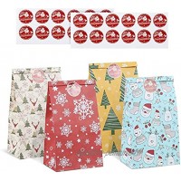 Kesote 24 Sacs Papier de Noël Sacs de Cadeaux Pochettes pour Noël et Calendrier de l'Avent DIY à Remplir + 24 Autocollants Noël