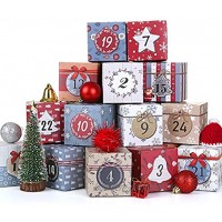 LIHAO Boîtes Calendrier de l’avent à Remplir 24 Sacs de Papier Kraft pour Cadeau Noël 7 x 7 x 7 cm