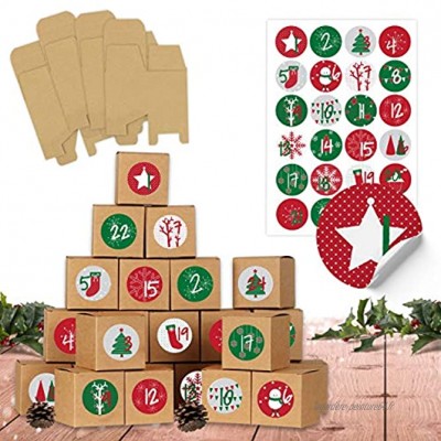Papierdrachen DIY Calendrier de l'avent à remplir 24 boîtes pour Bricolage Rouge Vert 24 boîtes Brunes Naturelles en Carton 400g m² à Monter et à décorer 24 boîtes Noël