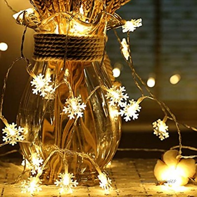 Guirlande lumineuse de flocon de neige 6M 40 Pcs LED à piles fairy lights Monochrom à deux modes et décoration brillante foudre pour,Noël Chambre Chambre intérieure et extérieure blanc chaud