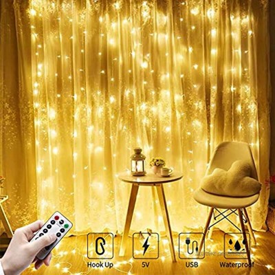 Plartree Rideau Lumineux 3x3M 300 LEDs USB Guirlandes Lumineuses Fairy Light avec 8 Modes d'Eclairage Etanche IP44 Exterieur et Interieur Lumières Decoration pour Fenêtre Fête Mariage Chambre,Noël