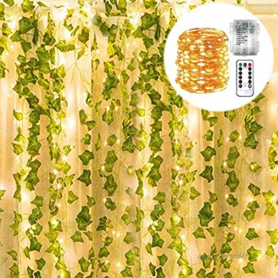 POCKETMAN Artificielle Lierre Guirlande Fausses Plantes avec 100 LED chaîne lumière Maison Cuisine Jardin Bureau Mariage Mur Decorrden Bureau Mariage décoration Murale 12 Pack