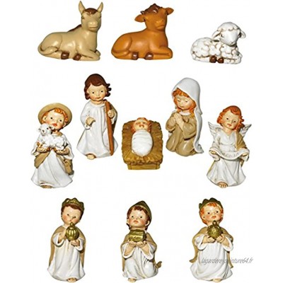 Ferrari & Arrighetti Crèche pour enfants : Set de figurines Nativité en résine avec 11 personnages jusqu'à 7 cm de hauteur