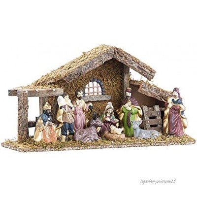Britesta Crèche de Noël en Bois avec Figurines en Porcelaine peintes à la Main Grande