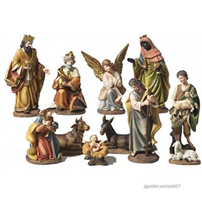 Idée pour Noël. Crèche de Noël composée de 11 santons en résine décorée pour crèche Cm. 19,5