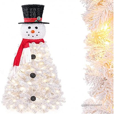 Yorbay Sapin de Noël Artificiel Bonhomme de Neige Lumineux avec Support de Fer Sapin Artificiel pour Décoration Noël Blanc 120cm