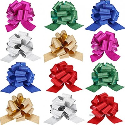 12 Pièces Noeuds Pull Bow d'Emballage Cadeau Scintillants DIY Pull Bow pour Cadeaux de Noël Noeuds d'Emballage Colorés pour Paniers-Cadeaux 6 Pouces de Diamètre