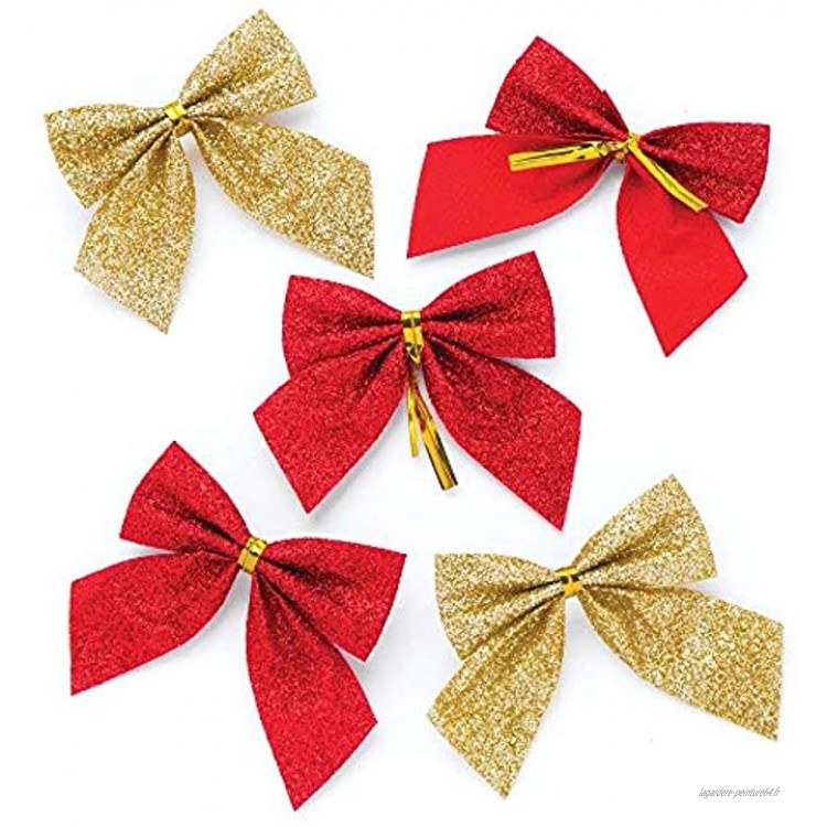 Baker Ross Nœuds rouge et or à paillettes lot de 24 loisirs créatifs de Noël pour enfants