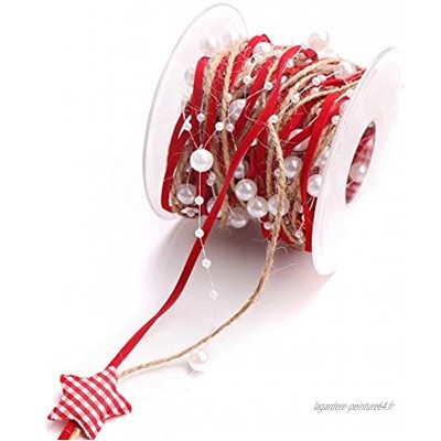 Guirlande de Perles Noël ruban de perles chaîne d'étoile rouge et ficelle de jute 3 cordes en 1 rouleau pour la décoration d'arbre de Noël Emballage cadeau de mariage bricolage Emballage Artisanat