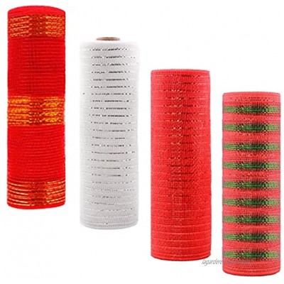 Lot de 4 rouleaux de ruban en maille métallique pour décoration de Noël 25,4 cm x 9,1 m Rouge blanc rouge et vert