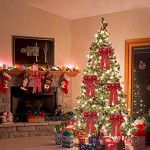 Noeuds à paillettes de Noël,12 pièces de ruban de Noël rouge noeuds de guirlande de Noël noeuds d'arbre de Noël noeuds de ruban cadeau pour les décorations de fête de Noël présente,9 x 7 pouces