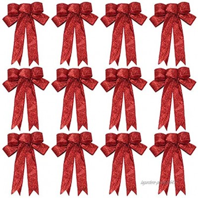 Noeuds à paillettes de Noël,12 pièces de ruban de Noël rouge noeuds de guirlande de Noël noeuds d'arbre de Noël noeuds de ruban cadeau pour les décorations de fête de Noël présente,9 x 7 pouces