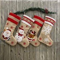 FGASAD Lot de 4 chaussettes de Noël en coton et lin de 19"