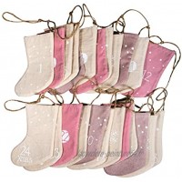 Rayher 46557000 Calendrier de l’Avent cordon de jute avec 24 chaussettes en tissu bois de rose et beige à garnir à accrocher 1 pce 220cm réutilisable période de l’Avent Noël