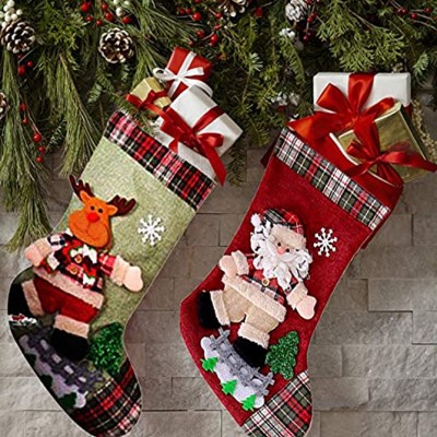 yizeda Lot de 2 chaussettes de Noël 40,6 cm Grand sac cadeau pour décoration d'arbre de Noël sac à bonbons Thème Père Noël renne
