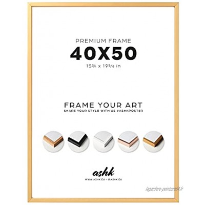 ashk® Cadre photo en aluminium doré 40 x 50 cm | moderne et minimaliste Cadre photo en aluminium | 15,7 x 19,7 pouces