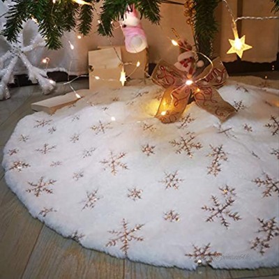 Jupe de sapin de Noël en tissu peluche 78 cm Or Flocons de neige Blanc Tapis Décoration de Noël pour les fêtes de Noël flocons de neige dorés