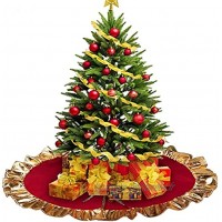 LTUI Jupe de Sapin de Noël Jupe de Noël en Feutre Rouge et Or 95cm Base Tapis Décorations pour Arbres de Noël Couvre-Pied pour Décorations de Fêtes de Noël