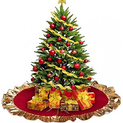 LTUI Jupe de Sapin de Noël Jupe de Noël en Feutre Rouge et Or 95cm Base Tapis Décorations pour Arbres de Noël Couvre-Pied pour Décorations de Fêtes de Noël