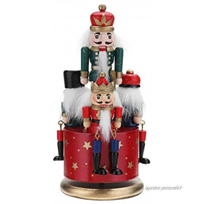 AUTUUCKEE Casse-noisette en bois Soldat 4 soldats boîte à musique 21 cm jouet mécanique pour décoration de Noël cadeau d'anniversaire pour enfants rouge
