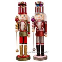 Biggystar Lot de 2 figurines de Casse-Noisette soldats en bois peints à la main Désoration de Noël Style rétro royal 38 cm