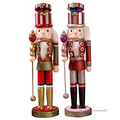 Biggystar Lot de 2 figurines de Casse-Noisette soldats en bois peints à la main Désoration de Noël Style rétro royal 38 cm
