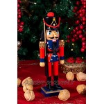 Clever Creations Casse-Noisettes Traditionnel en Bois Soldat avec Fusil décoration de fête Noël idéal sur Une étagère Table Rouge Bleu doré 26 cm