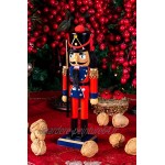 Clever Creations Casse-Noisettes Traditionnel en Bois Soldat avec Fusil décoration de fête Noël idéal sur Une étagère Table Rouge Bleu doré 26 cm