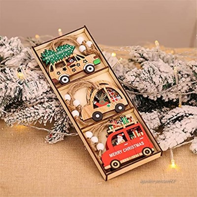 NJBYX 9pcs boîte voiture de Noël pendentifs en bois d'arbre de Noël suspendu ornements décorations de Noël for la maison Color : C Size : As the picture shows